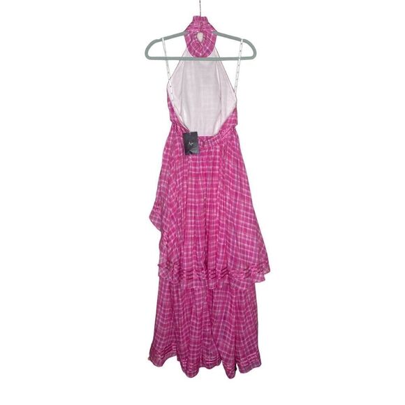 Aje Bungalow Sienna Halter Open Back Tiered Slit Maxi Dress Pink Size 8 Barbie - Picture 15 of 16